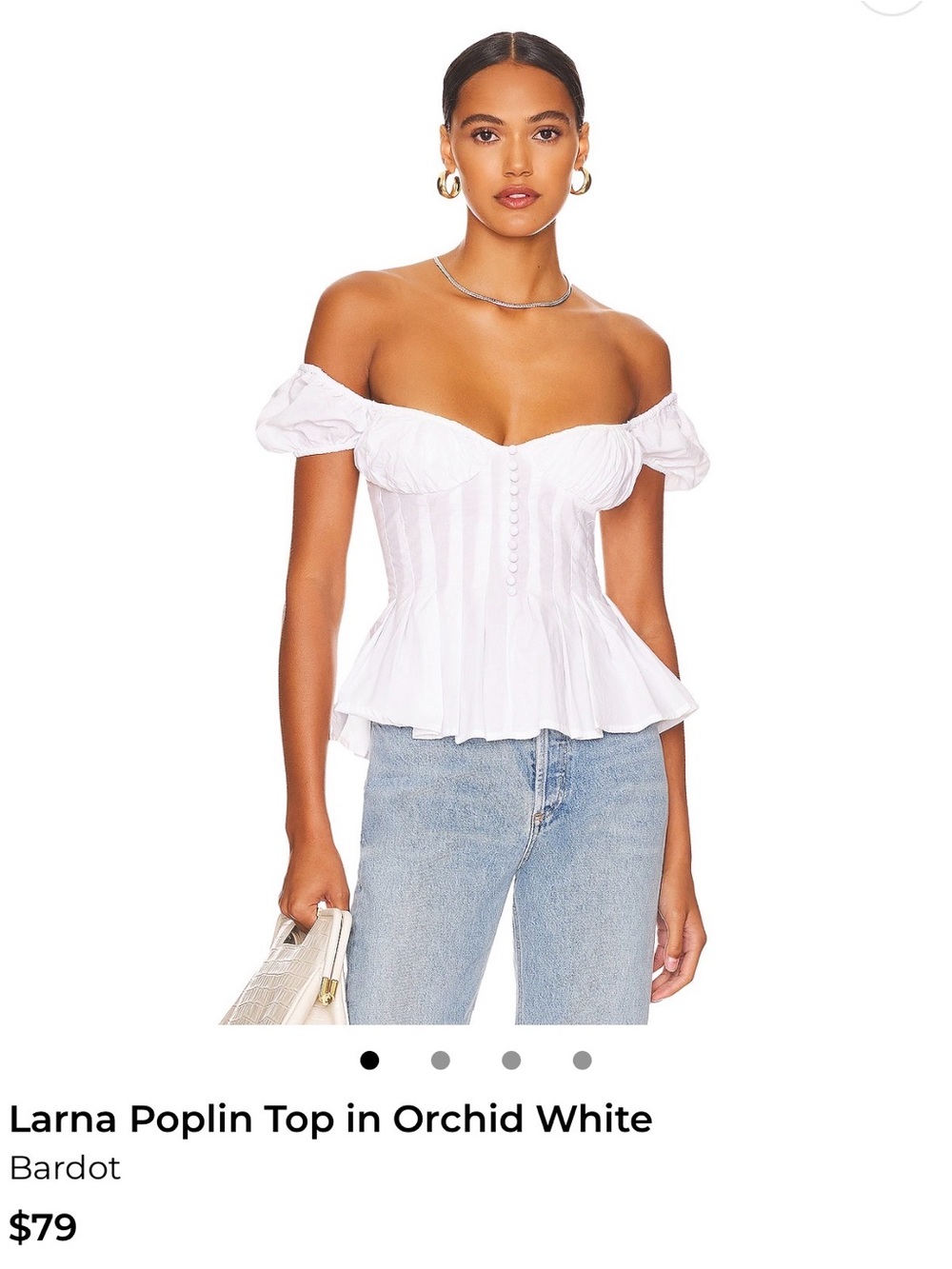 Bardot ‘Larna’ Off-Shoulder Poplin Peplum Top in Orchid White
